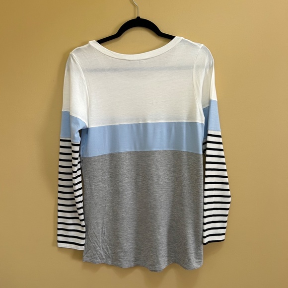 Mai Soli Long Sleeve Solid & Striped Top - Picture 2 of 4